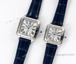 Swiss Grade 1 Cartier Santos Dumont SS Blue Leather Band Lovers Watch Super Clone